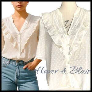 NWT Haver & Blair Off White Sheer Ruffle Short Butterfly Sleeve Boho Top (M)